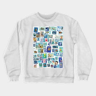 Blue postage stamps from all over the world Crewneck Sweatshirt